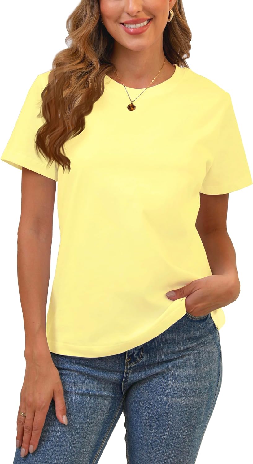 Cotton Basic T Shirts for Women,Crew Neck Short Sleeve Summer Shirts,Solid Loose Fit Tshirt, Plain Workout Tops, Undershirts