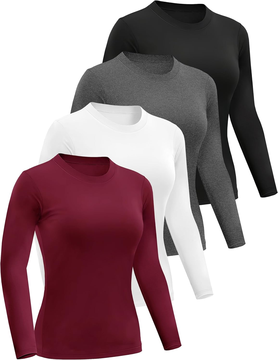 Dalavch 4/5 Pack Women’s Long Sleeve Basic Shirts Crew Neck Slim Fitted Compression Gym Workout Athletic Underscrubs Tops