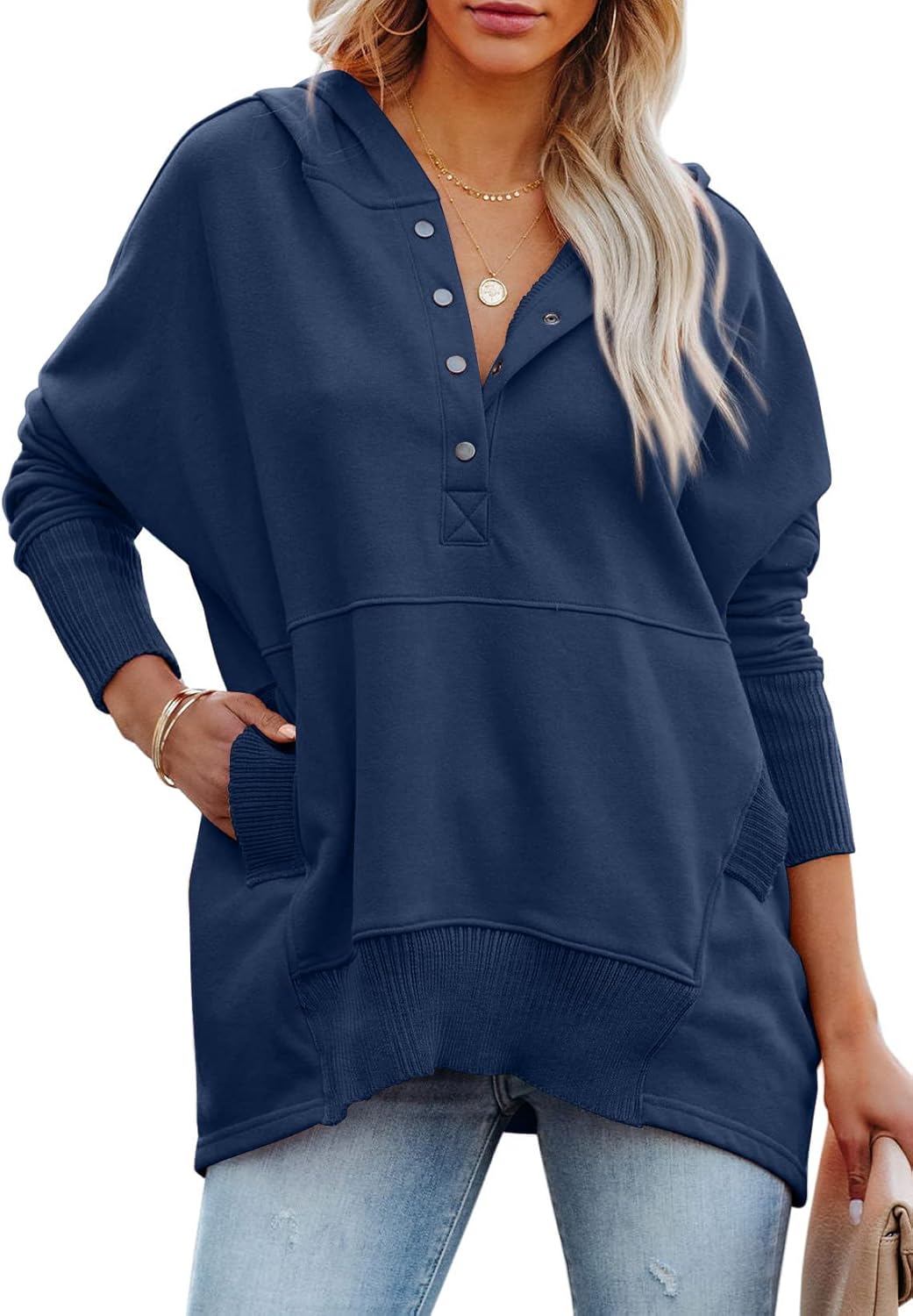 PRETTYGARDEN Women's Casual Long Sleeve Lapel Zipper Sweatshirt Drawstring Loose Pullover Tops