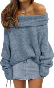 LILLUSORY Womens Off The Shoulder Sweater Oversized Batwing Sleeve Loose Pullover Sweaters Tops