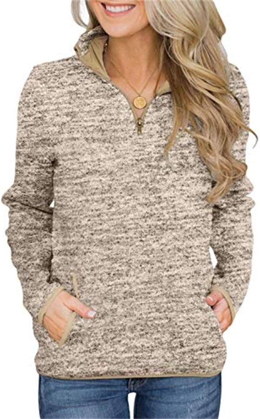 Artfish Women's Women Quarter Zip Casual Pullovers Lightweight Fleece Sweatshirts with Pockets