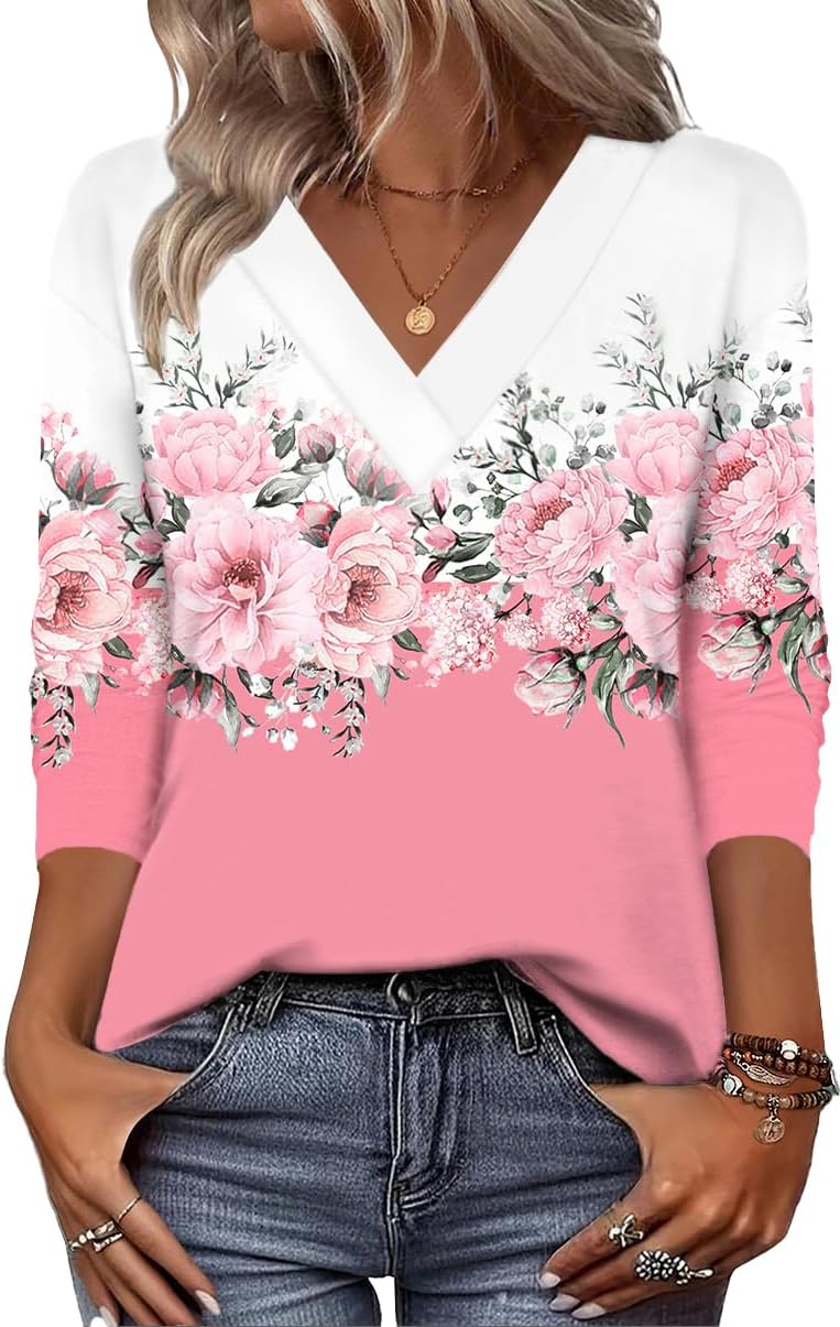 Zeagoo Women Long Sleeve Tops Dressy Casual V Neck Tshirts Basics Tee 2025 Fall Trendy Clothes S-2XL