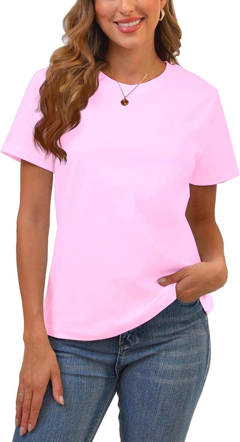 Cotton Basic T Shirts for Women,Crew Neck Short Sleeve Summer Shirts,Solid Loose Fit Tshirt, Plain Workout Tops, Undershirts