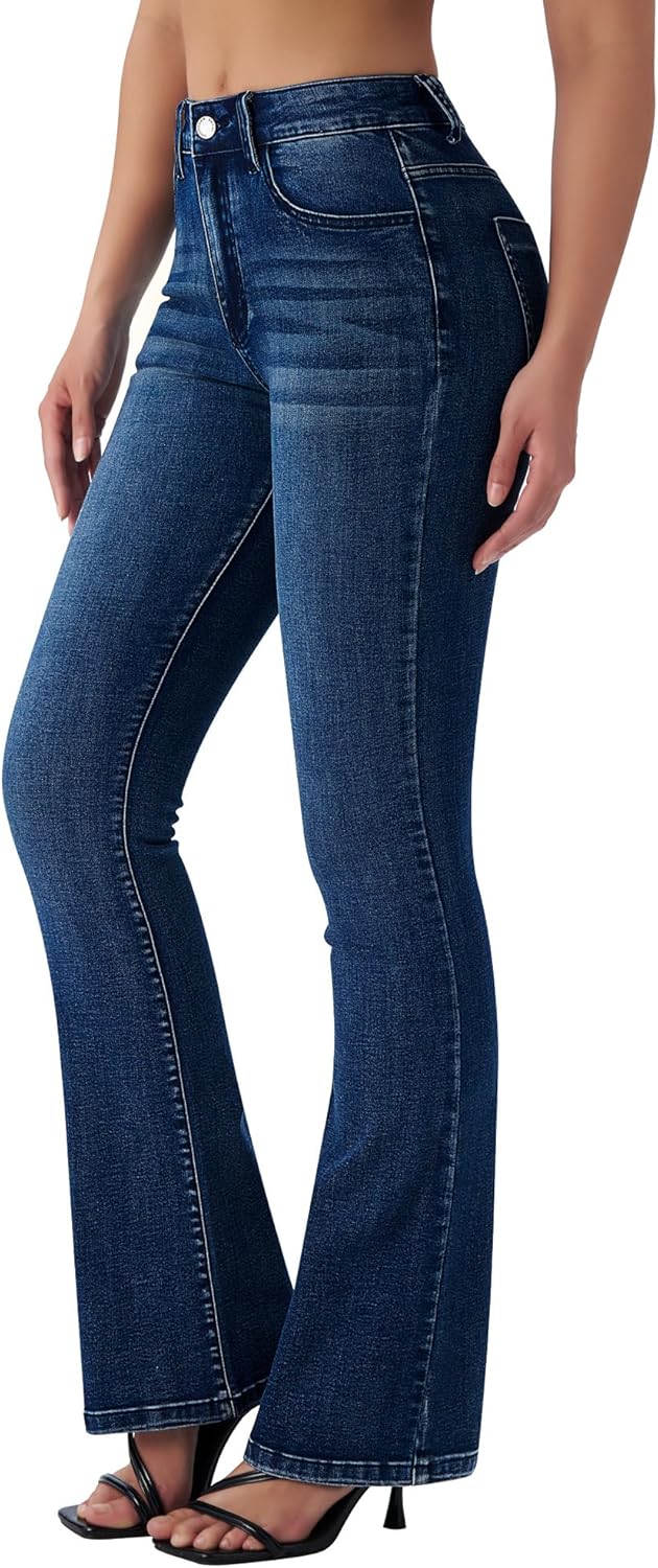 roswear Women's Trendy Stretchy Flare Jeans Mid Rise Bootcut Curvy Denim Pants