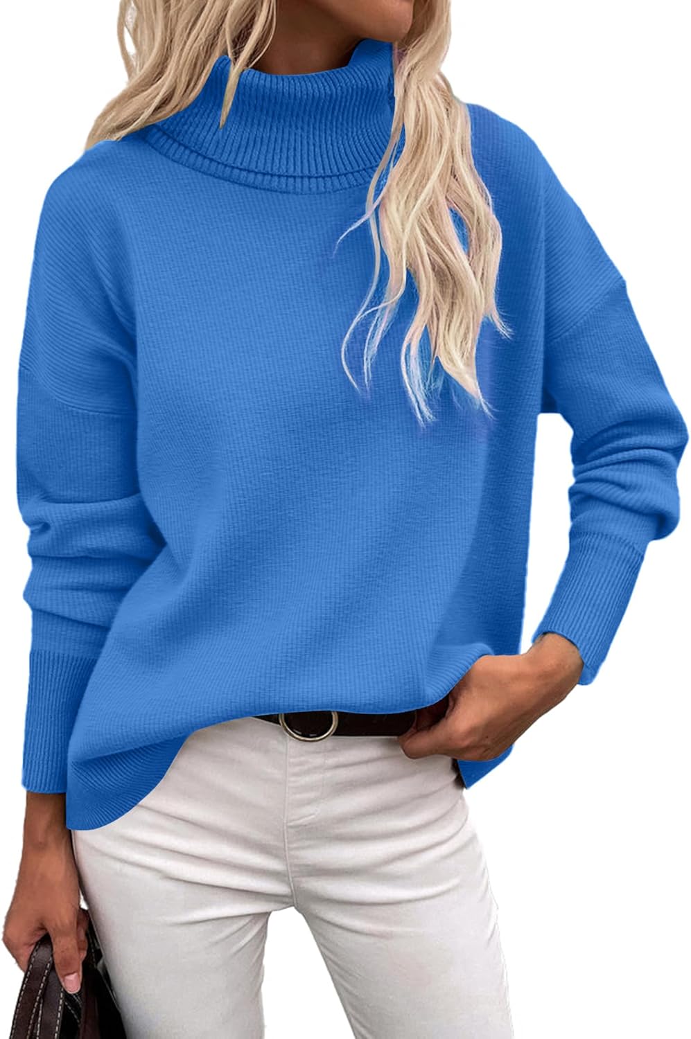 Zeagoo Women's Turtleneck Sweater 2025 Fall Winter Chunky Knitted Pullover High Low Hem Trendy Basic Jumper Top