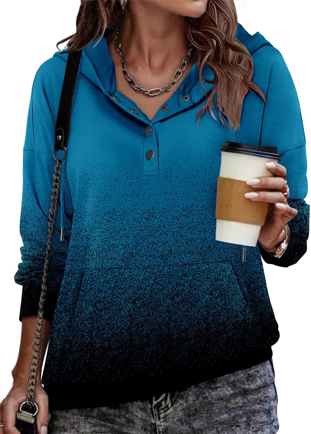 VIEACTIVEWEAR Hoodie for Women Tie Dye Sweatshirt Button Down Tops Casual Long Sleeve Oversize Pullover