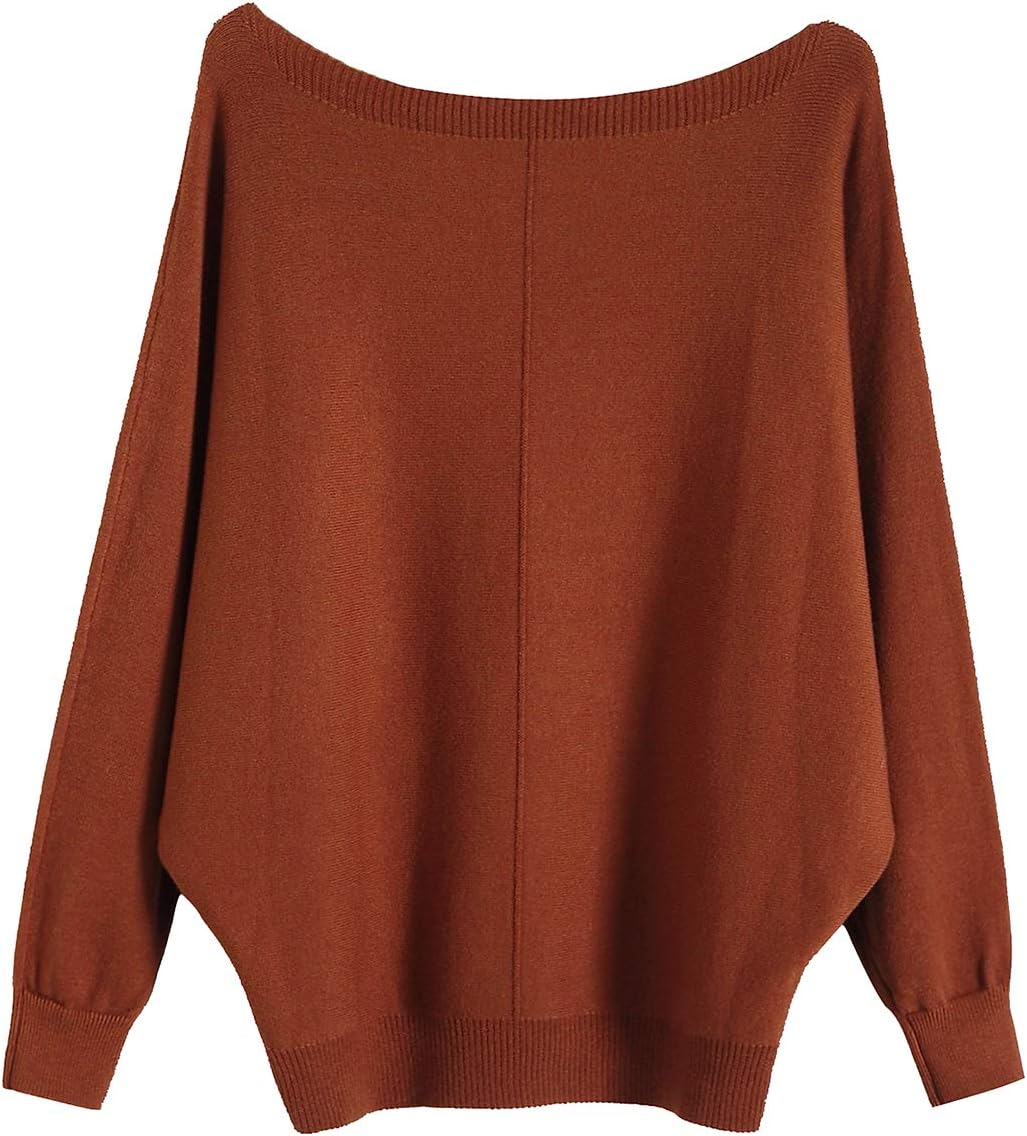 GABERLY Boat Neck Batwing Sleeves Dolman Knitted Sweaters and Pullovers Tops for Women