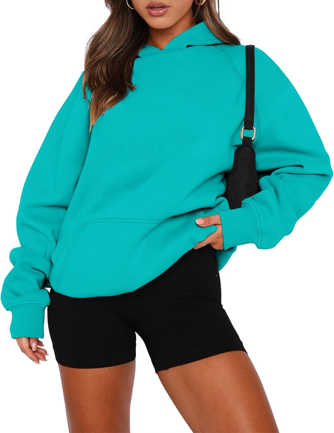 onlypuff Women Pullover Sweatshirt Long Sleeve Hoodies Kangaroo Pocket Fleece Basic Sweater