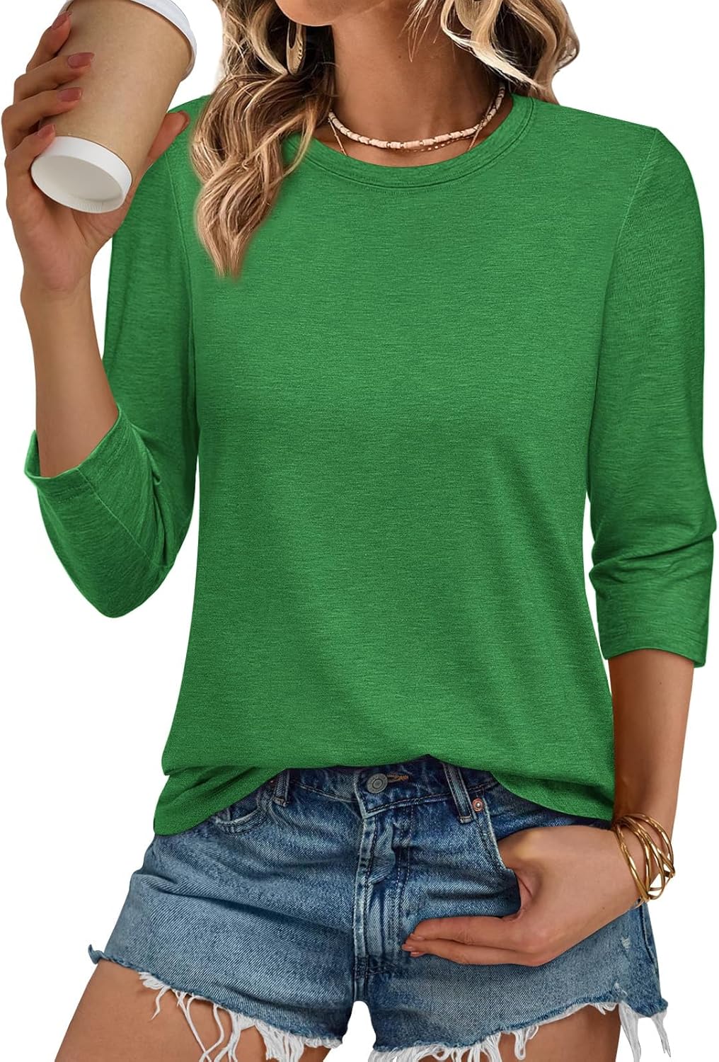 ATHMILE Womens 3/4 Sleeve T-Shirts Summer Tops Fall Fashion Blouses Beach Vacation Clothes Spring Tunic 2025 Trendy