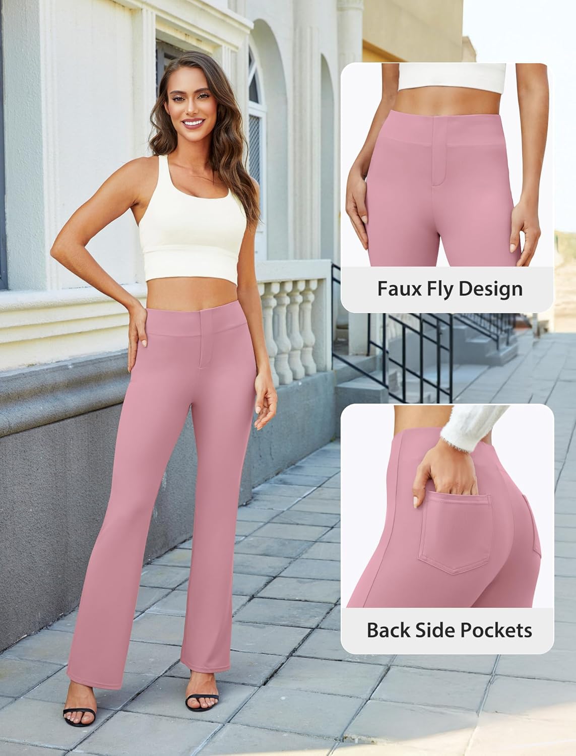 Womens Bootcut Dress Pants Business Casual Work Pants with Pockets High Waist Stretchy Trousers Pull On Office Slacks