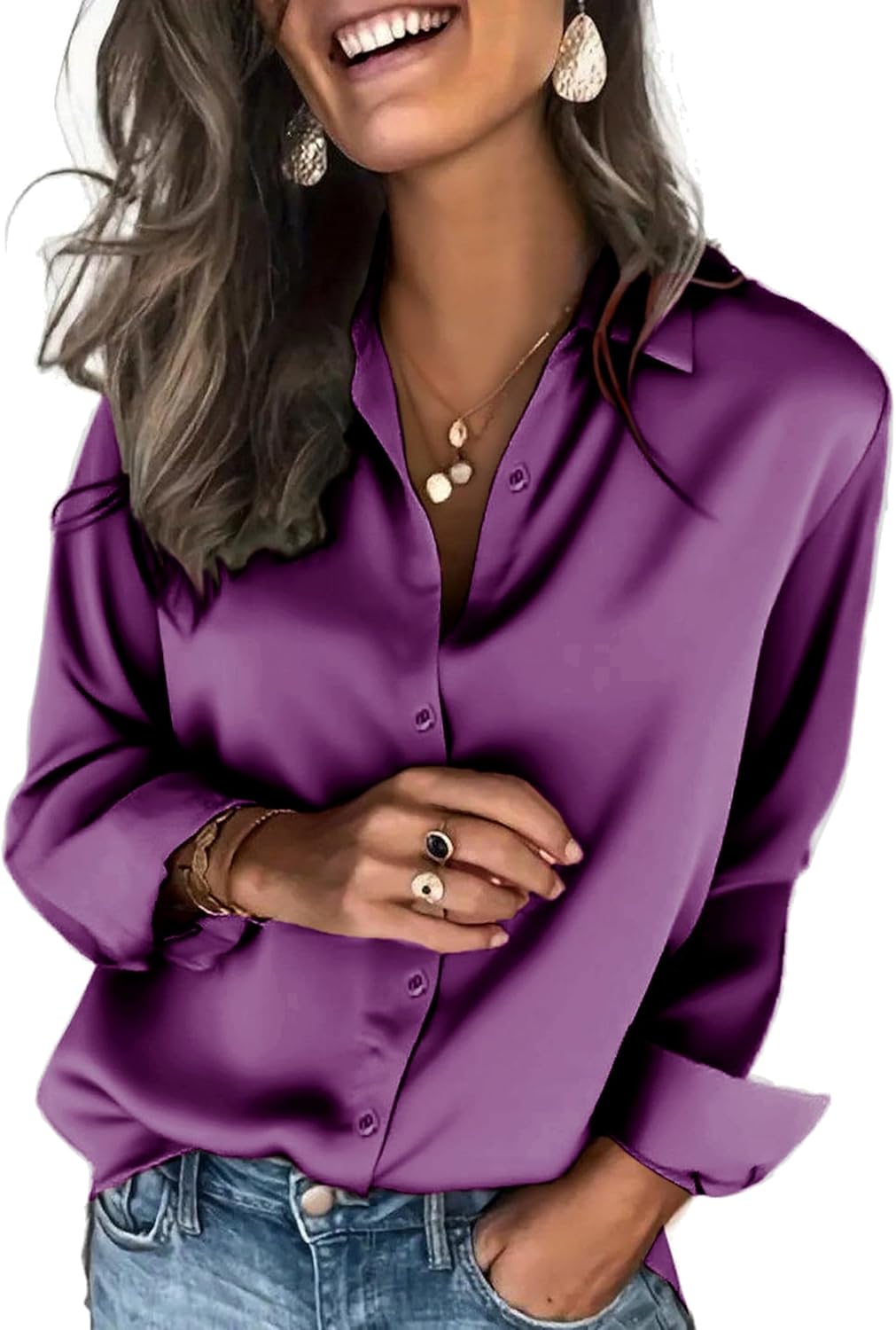 Zeagoo Satin Blouses for Women Silk Button Down Shirts Long Sleeve Business Casual Tops