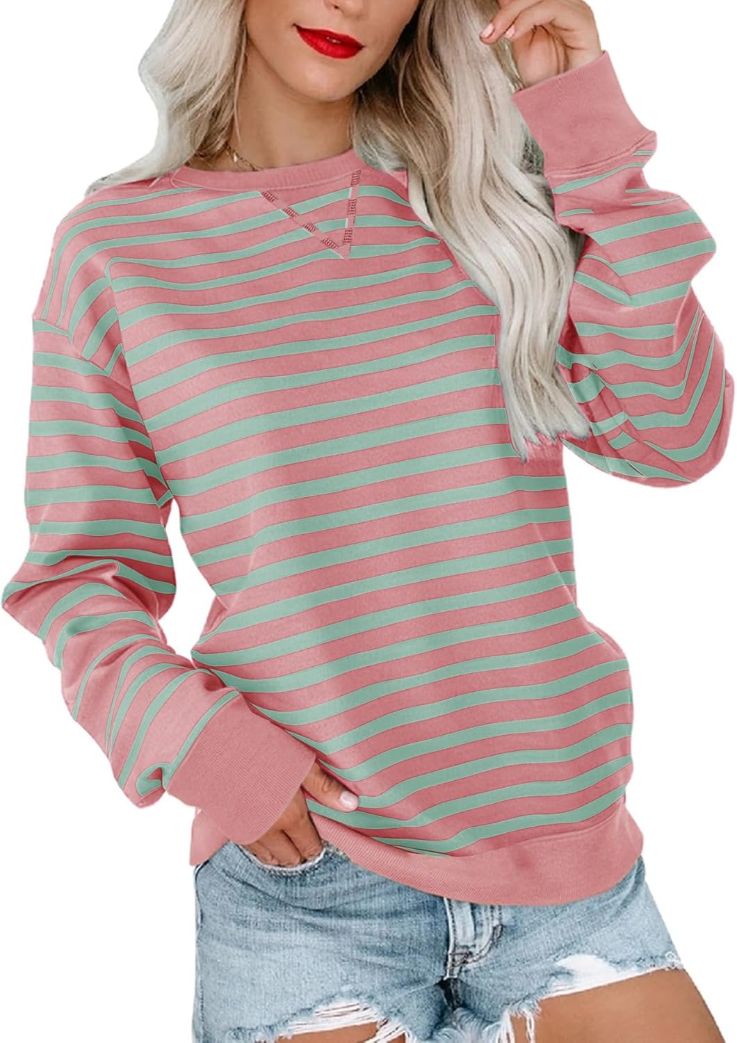 Bingerlily Womens Casual Long Sleeve Sweatshirt Crew Neck Cute Pullover Relaxed Fit Tops