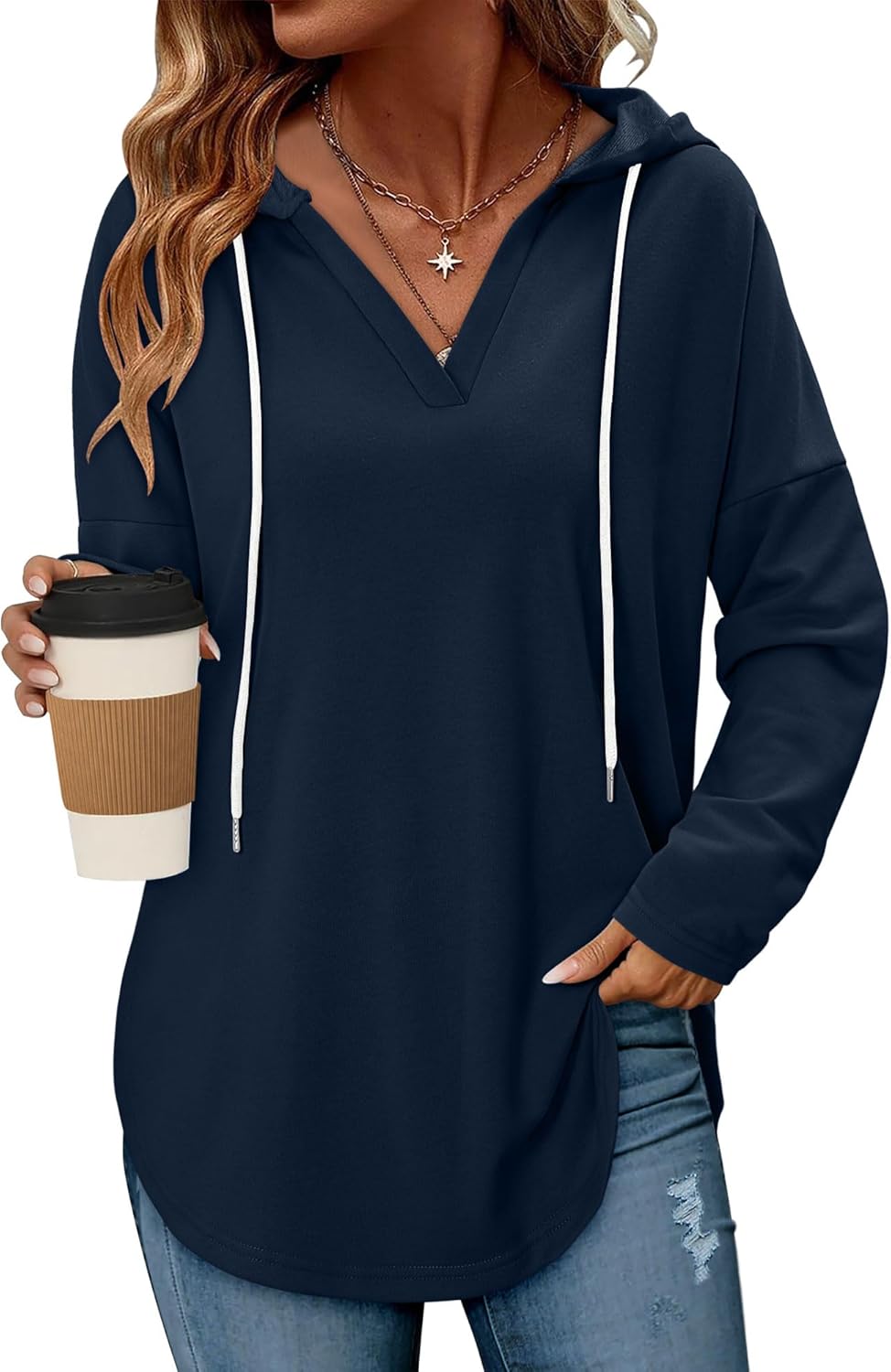 Angerella Womens Fashion Hoodies Pullover Oversized Sweatshirt Long SLeeve Drawstring Hooded Fall Shirts Loose Fit