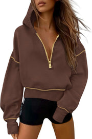 PRETTYGARDEN Women's 2025 Fall Hooded Sweatshirts Long Sleeve Half Zip Cropped Hoodies Pullover Winter Fashion Clothes