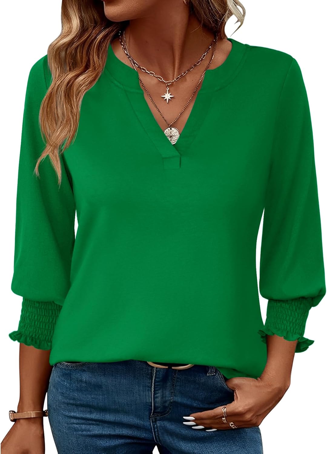 LOMON Women's 2025 Fashion Tops 3/4 Length Sleeve Business Casual Blouses Summer Tees Shirts