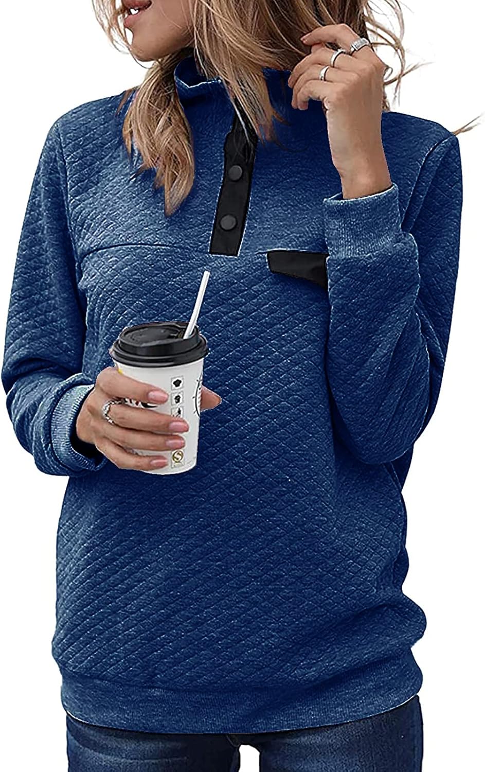 BTFBM Women Fashion Quilted Pattern Lightweight Zipper Long Sleeve Plain Casual Ladies Sweatshirts Pullovers Shirts Tops