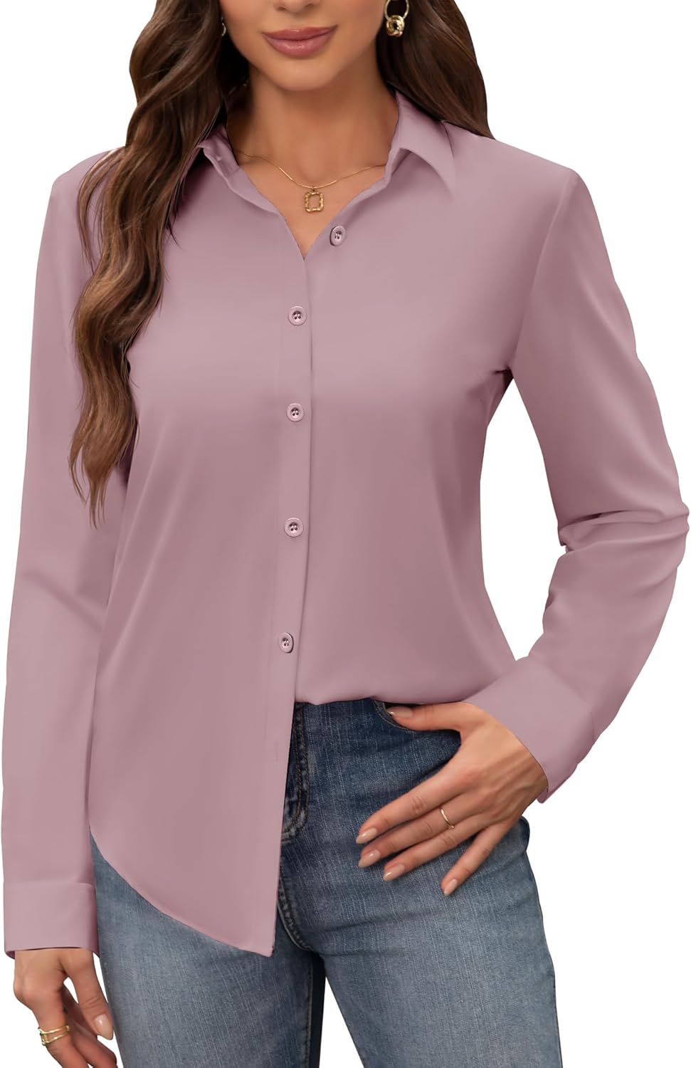 siliteelon Women's Stain Shield Dress Shirts Wrinkle Free Long Sleeve Shirts Solid Work Business Button Down Shirts