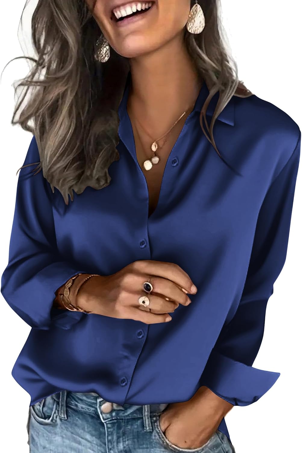 Zeagoo Satin Blouses for Women Silk Button Down Shirts Long Sleeve Business Casual Tops