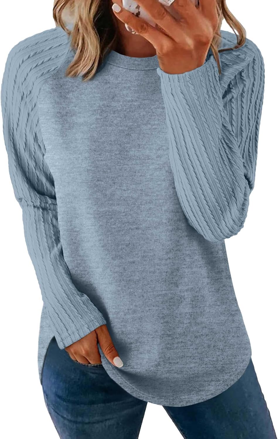 SAMPEEL Sweatshirt for Women Long Sleeve Shirts Crewneck Sweaters Fall Fashion Outfits 2025 Trendy Tunic Tops Plus Size