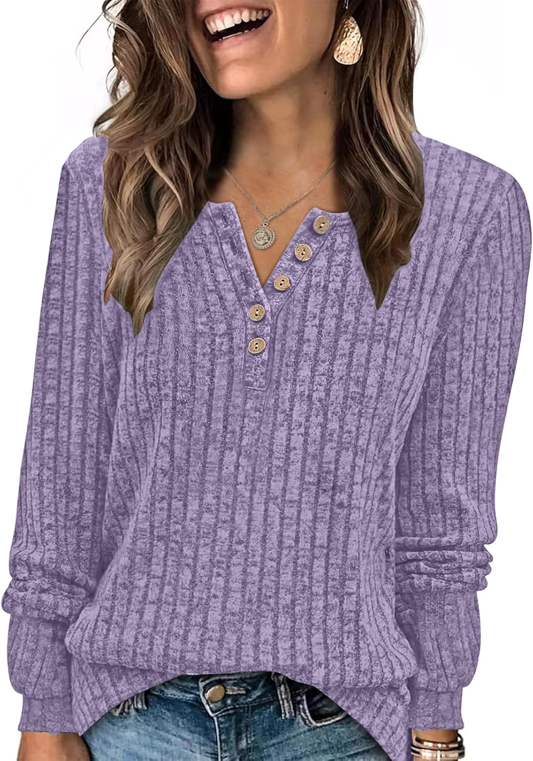 AUTOMET Long Sleeve Henley Shirts Women's Business Casual Lightweight Tunic Sweater Tops