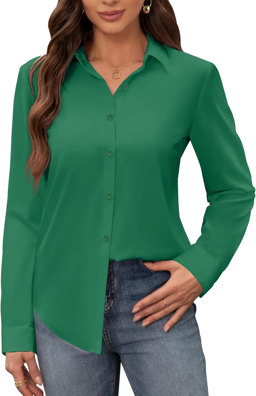 siliteelon Women's Stain Shield Dress Shirts Wrinkle Free Long Sleeve Shirts Solid Work Business Button Down Shirts