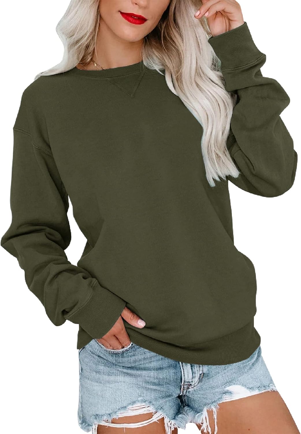 Bingerlily Womens Casual Long Sleeve Sweatshirt Crew Neck Cute Pullover Relaxed Fit Tops