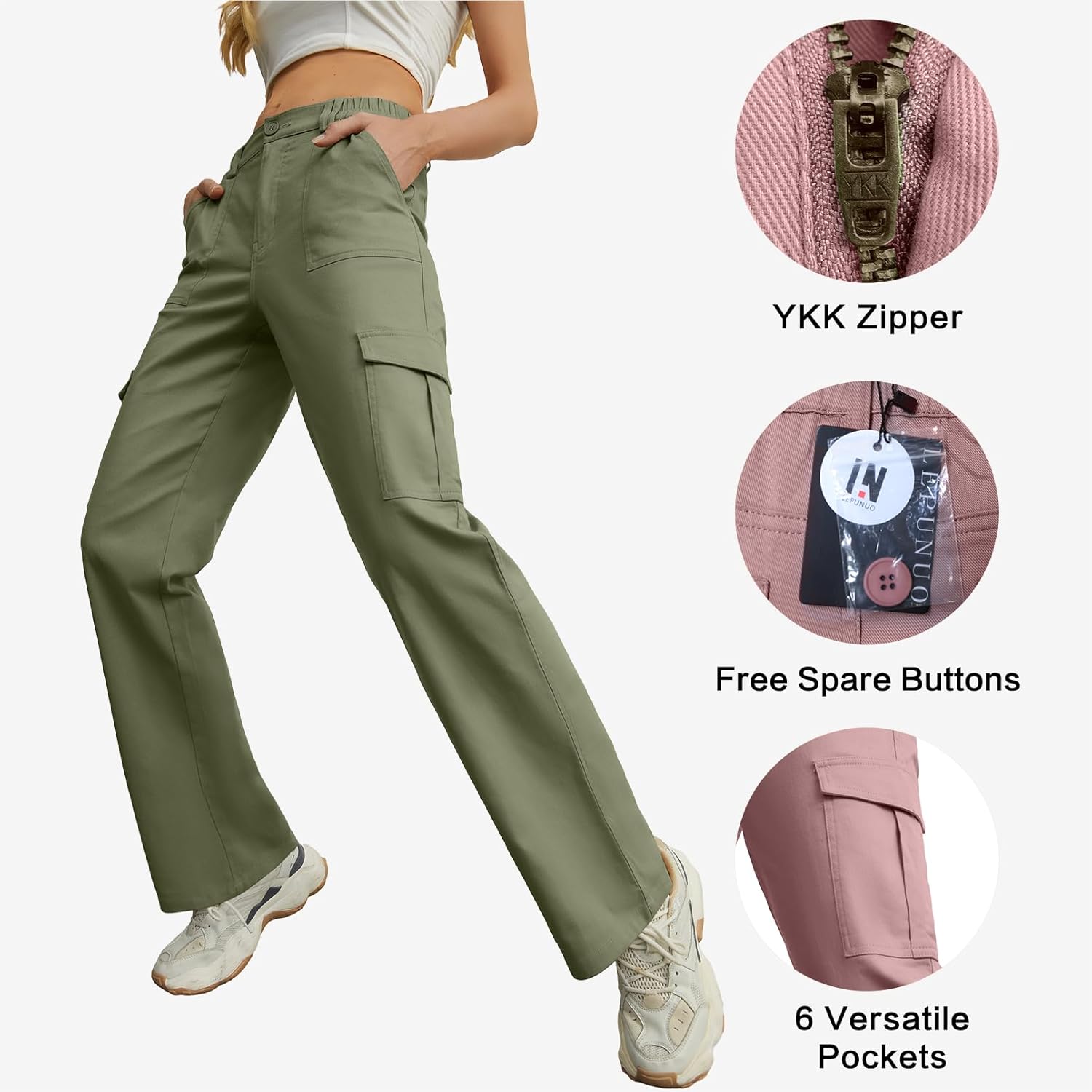 Lepunuo Cargo Pants for Women High Waisted Casual Pants Baggy Stretchy Wide Leg Y2K Streetwear with 6 Pockets