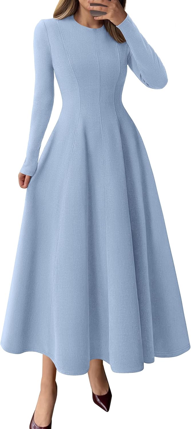 PRETTYGARDEN Cocktail Dresses for Women 2025 Elegant Classy Fall Long Sleeve Midi A Line Flowy Modest Winter Party Dress