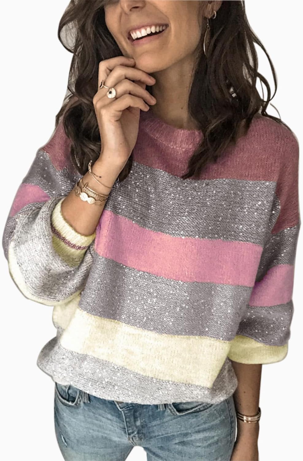 ANCAPELION Women’s Casual Sweater Pullover Winter Basic Sweatshirt Long Sleeve Cozy Knitted Jumper Tops Loose Fit