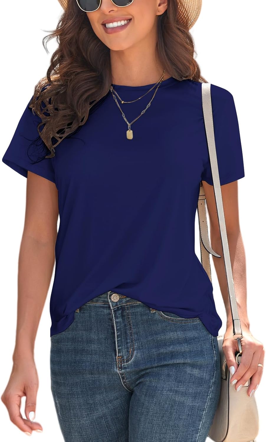 KevaMolly Basic T Shirts for Women UPF 50+ Short Sleeve Casual Summer Tops Trendy Solid Loose Fit Tshirt