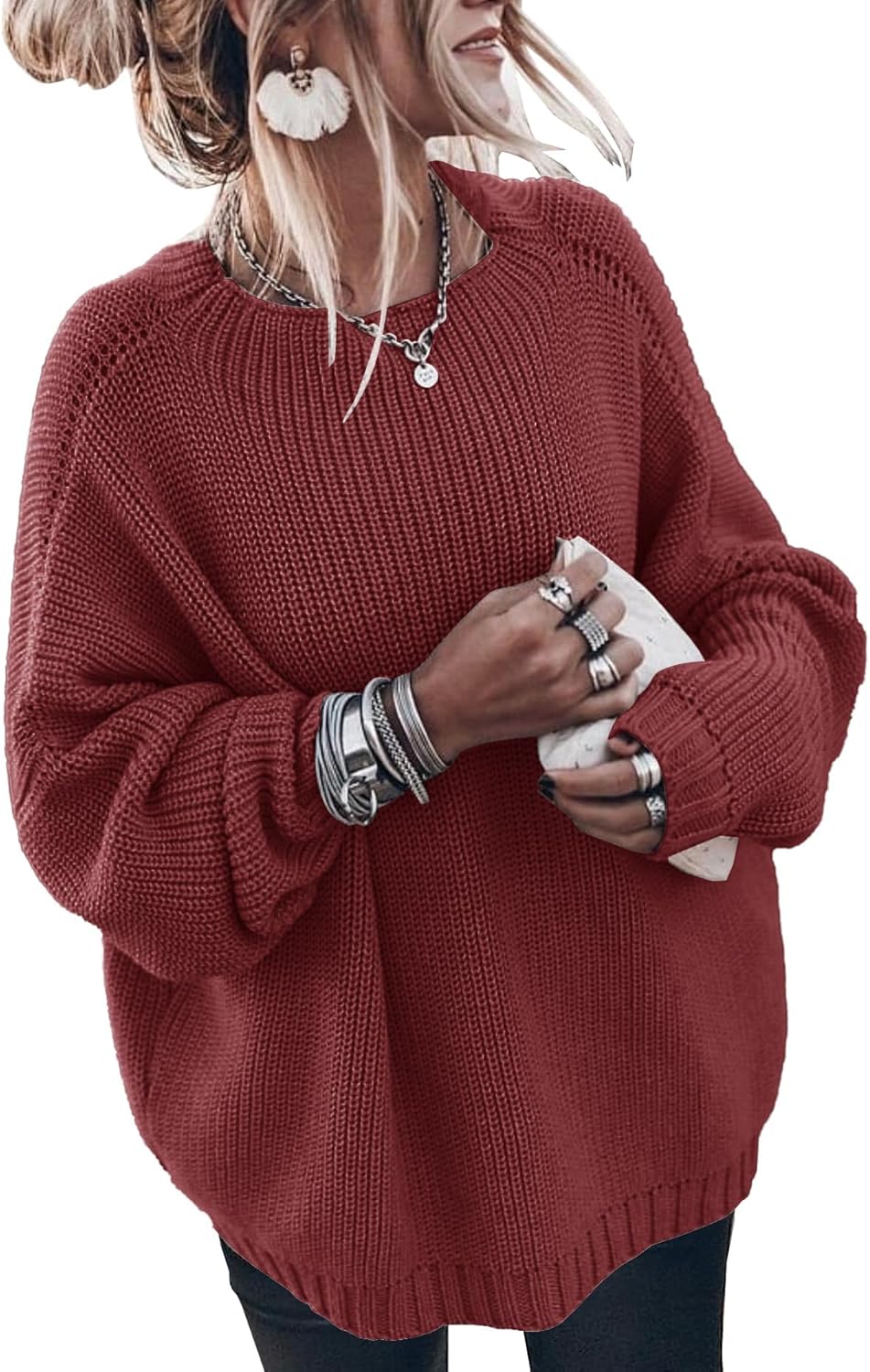 Womens Oversized Sweaters Loose Solid Casual Long Sleeve Mock Neck Knitted Jumper Tops