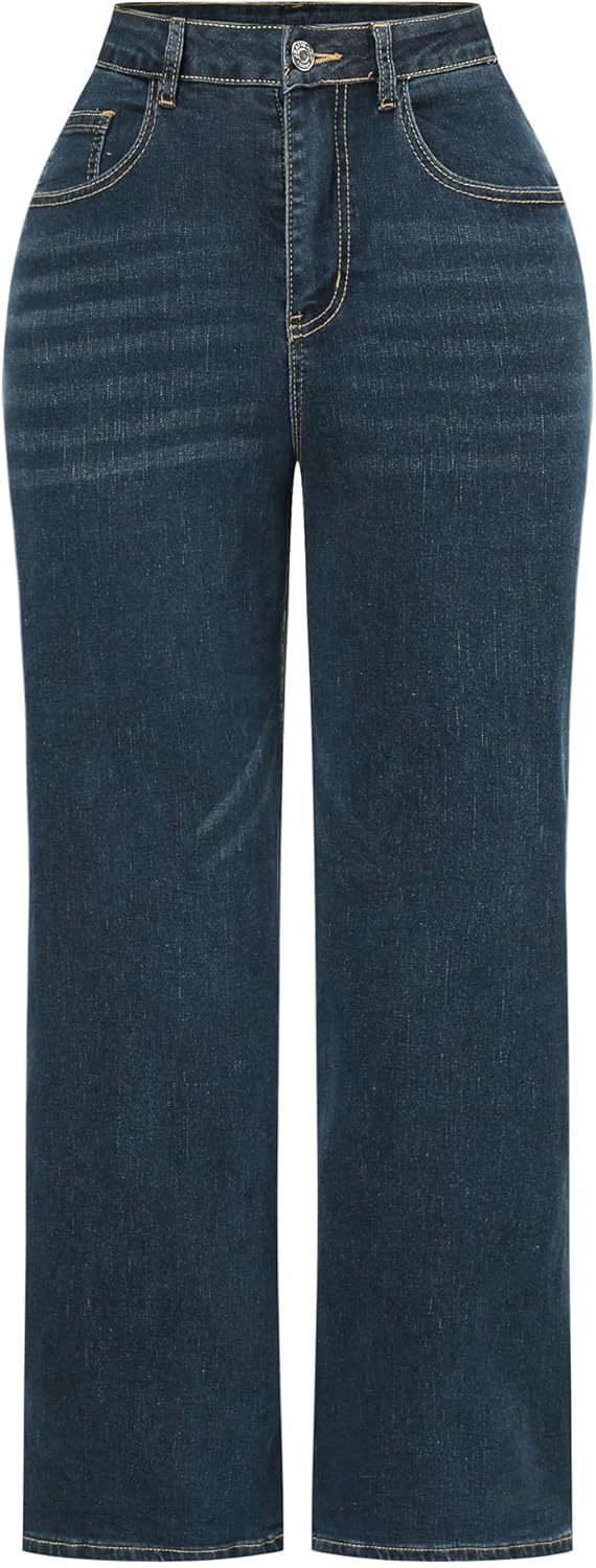 THUNDER STAR Womens High Waisted Wide Leg Jeans Stretchy Distressed Denim Pants