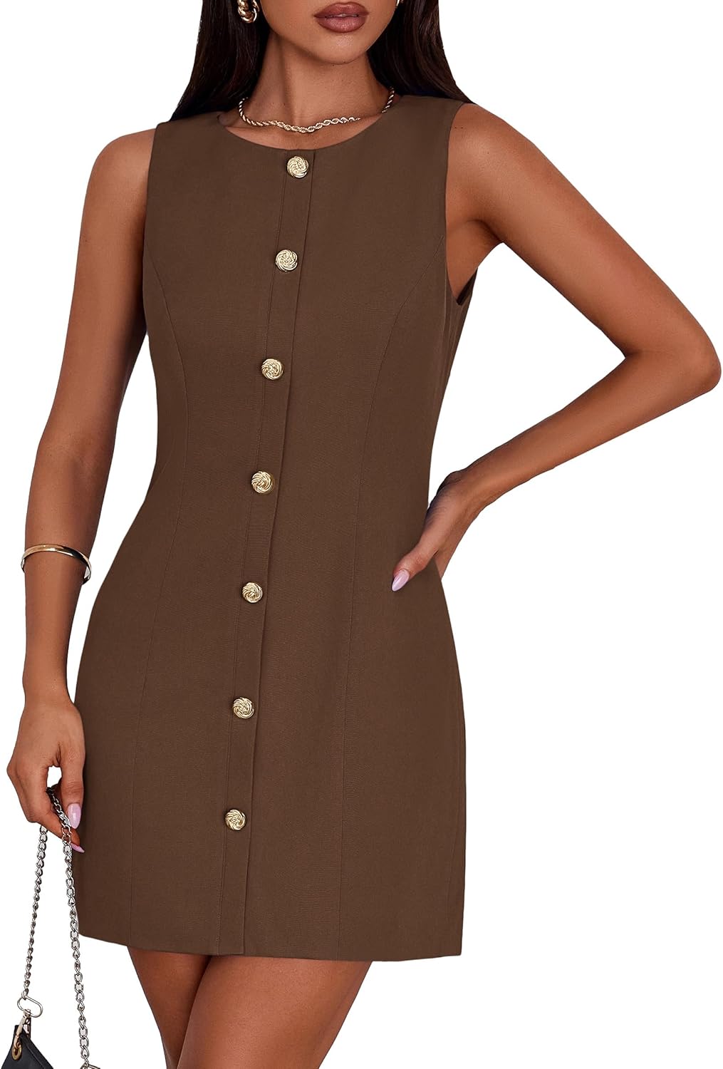 PRETTYGARDEN Work Dresses for Women 2025 Summer Business Formal Short Dress Sleeveless Button Down Elegant Office Outfits