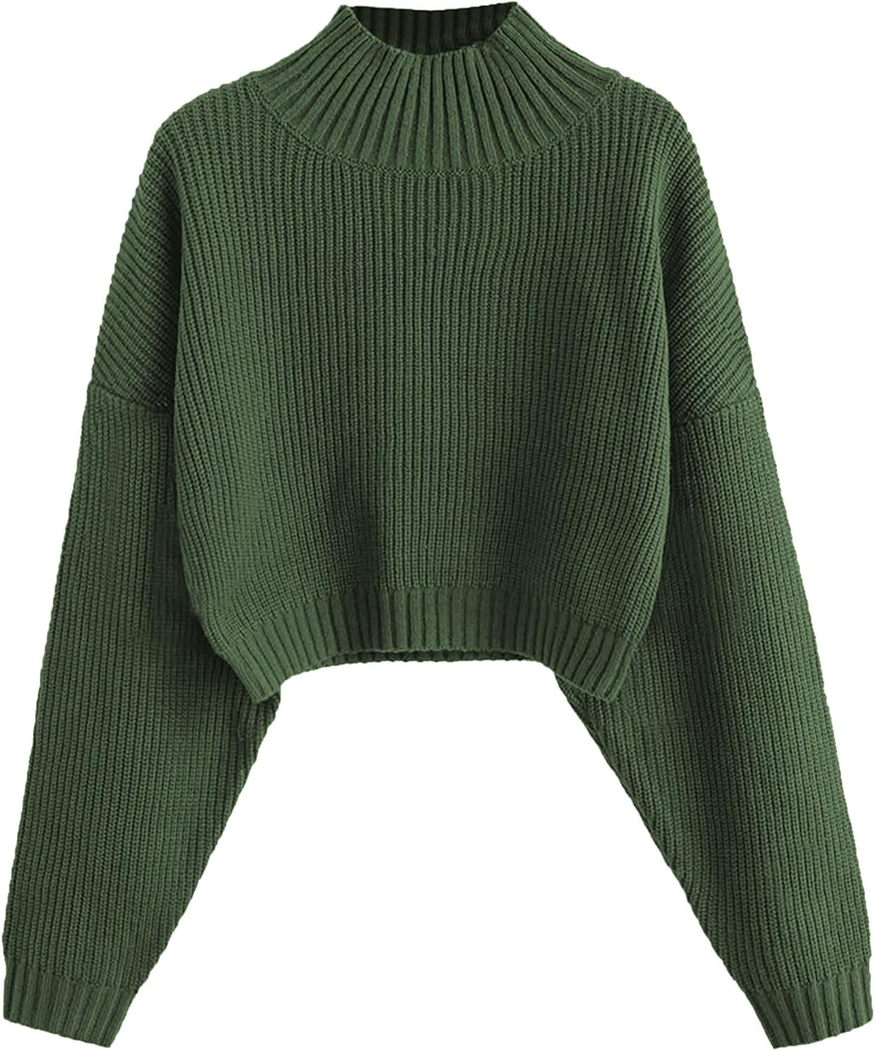 ZAFUL Women's Cropped Turtleneck Sweater Lantern Sleeve Ribbed Knit Pullover Sweater Jumper