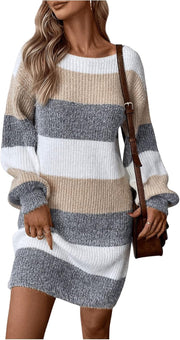 SOLY HUX Sweater Dresses for Women 2025 Long Sleeve Striped Knit Dress Fall Winter Dresses for Women Trendy