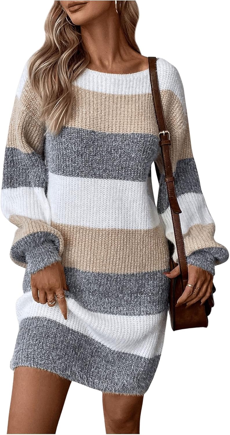 SOLY HUX Sweater Dresses for Women 2025 Long Sleeve Striped Knit Dress Fall Winter Dresses for Women Trendy