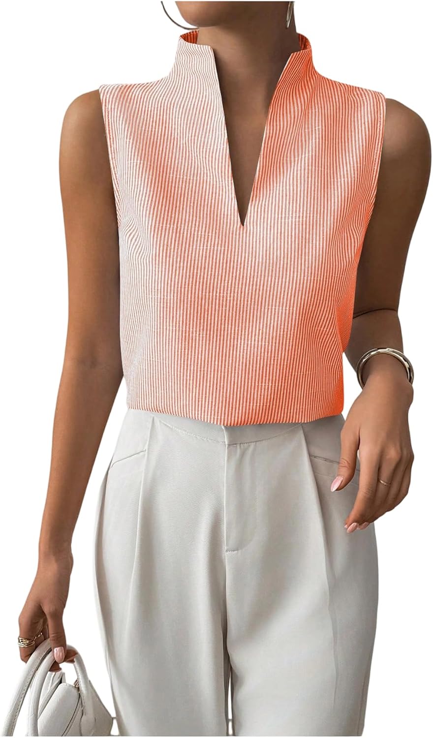 SOLY HUX Women's Work Outfits V Neck Sleeveless Blouses Summer Casual Tank Tops Business Office Dressy Striped Shirts