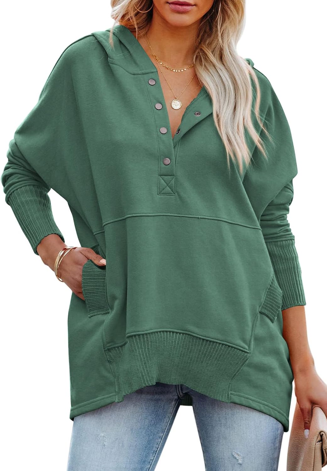 PRETTYGARDEN Women's Casual Long Sleeve Lapel Zipper Sweatshirt Drawstring Loose Pullover Tops