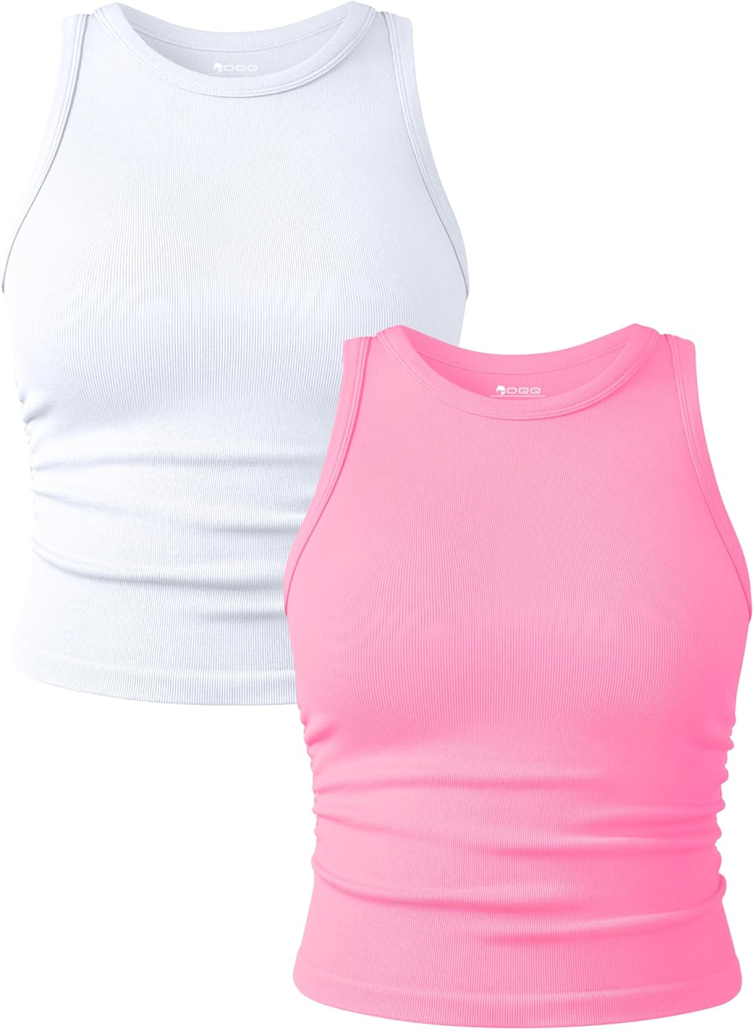 OQQ Women's 2 Piece Tank Tops Crew Neck Sleeveless Basic Stretch Casusal Yoga Crop Camis