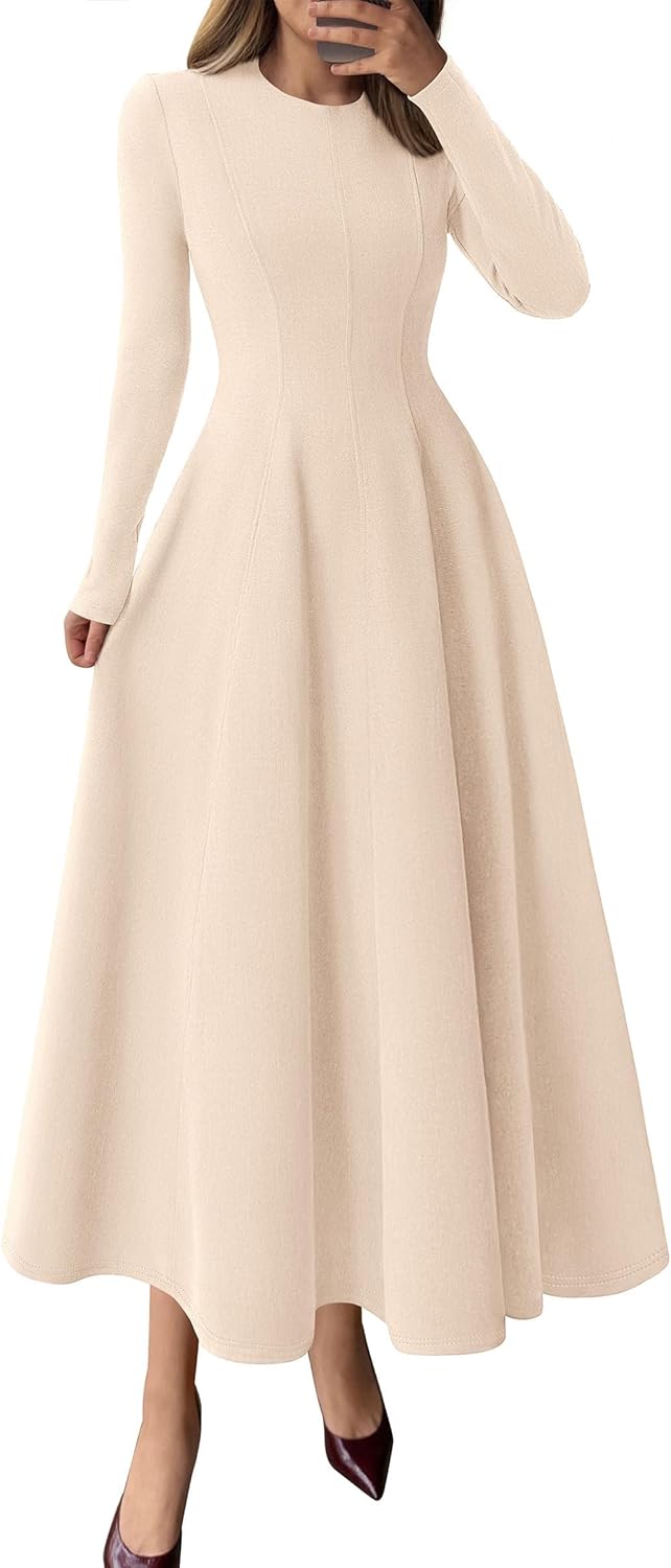 PRETTYGARDEN Cocktail Dresses for Women 2025 Elegant Classy Fall Long Sleeve Midi A Line Flowy Modest Winter Party Dress