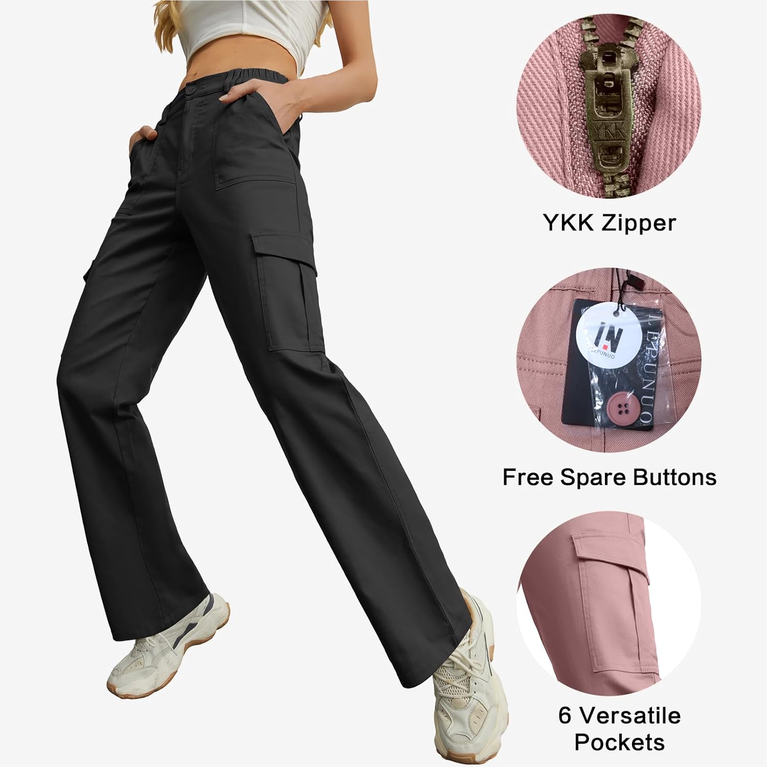 Lepunuo Cargo Pants for Women High Waisted Casual Pants Baggy Stretchy Wide Leg Y2K Streetwear with 6 Pockets