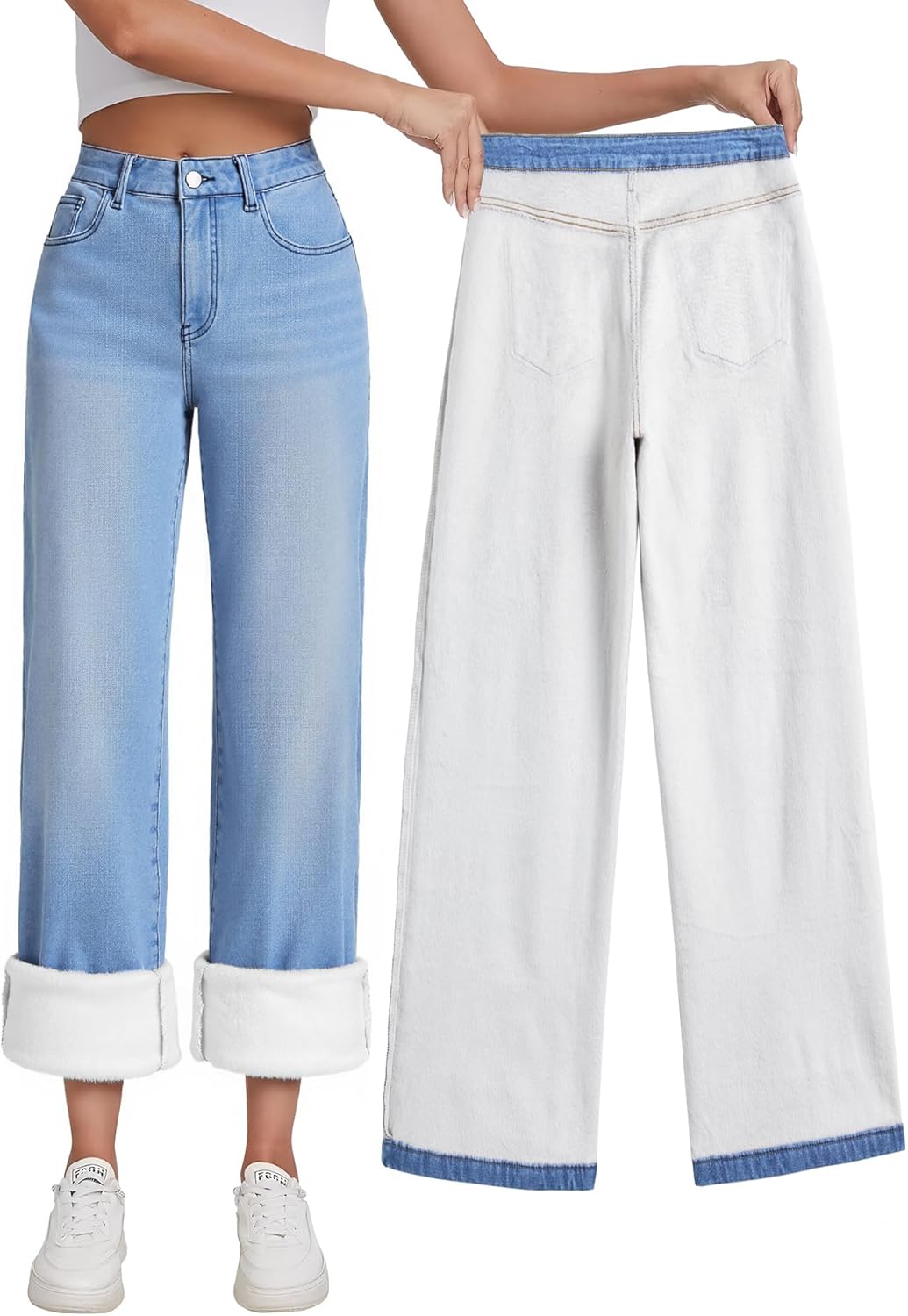 EMMIOL Women's 2025 Wide Leg Jeans Distress Mid Waist Denim Pants Vintage Y2K Trousers