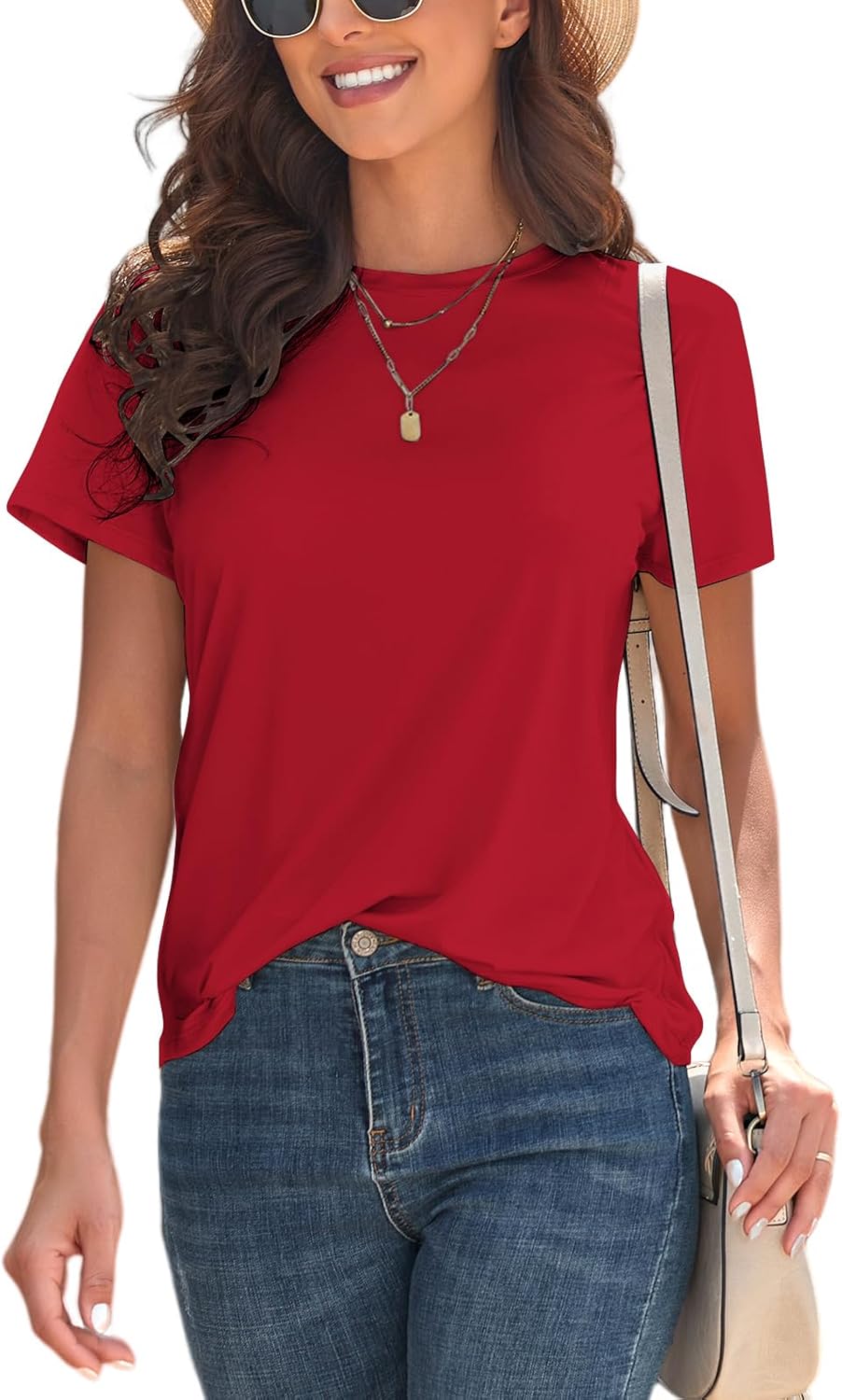 KevaMolly Basic T Shirts for Women UPF 50+ Short Sleeve Casual Summer Tops Trendy Solid Loose Fit Tshirt