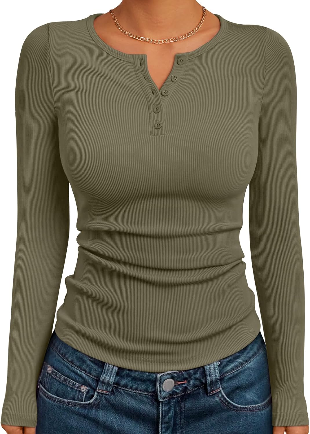 Trendy Queen Womens Long Sleeve Shirts 2025 Henley Casual Fall Outfits Fitted Tops Ribbed Fashion Basic Tees