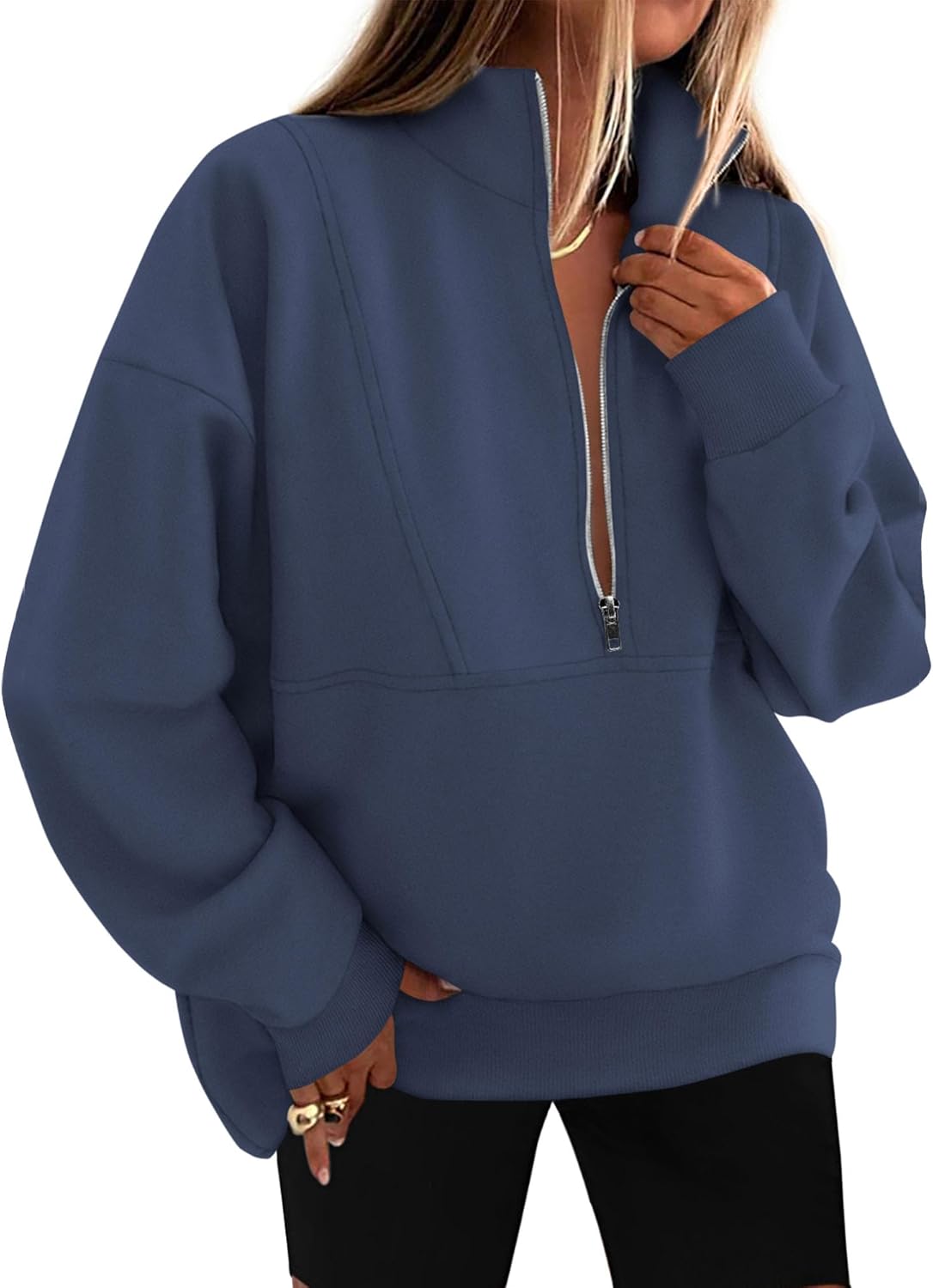 KIRUNDO Sweatshirt for Women 2025 Fall Half Zip Pullover Oversized Fleece Mock Neck Hoodies Fashion Outfits Winter Clothing