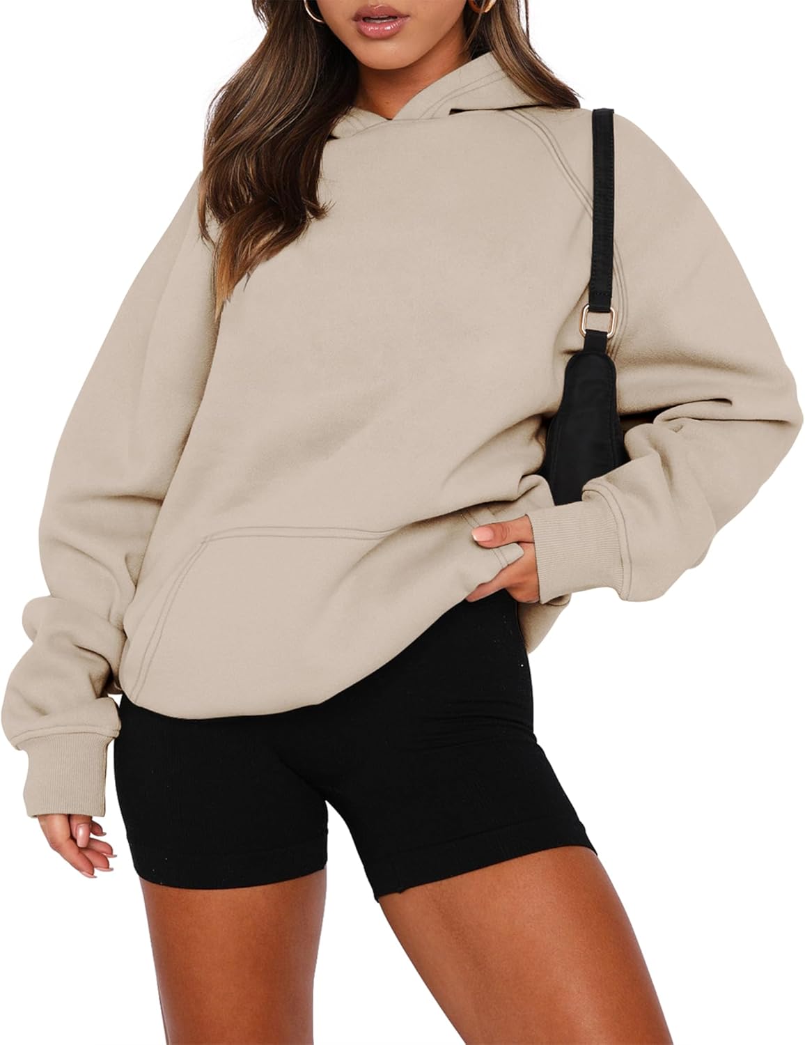 onlypuff Women Pullover Sweatshirt Long Sleeve Hoodies Kangaroo Pocket Fleece Basic Sweater