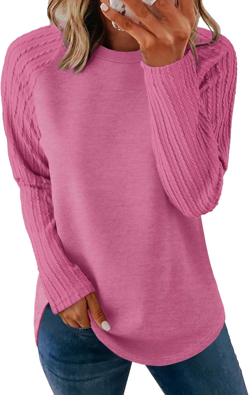 SAMPEEL Sweatshirt for Women Long Sleeve Shirts Crewneck Sweaters Fall Fashion Outfits 2025 Trendy Tunic Tops Plus Size