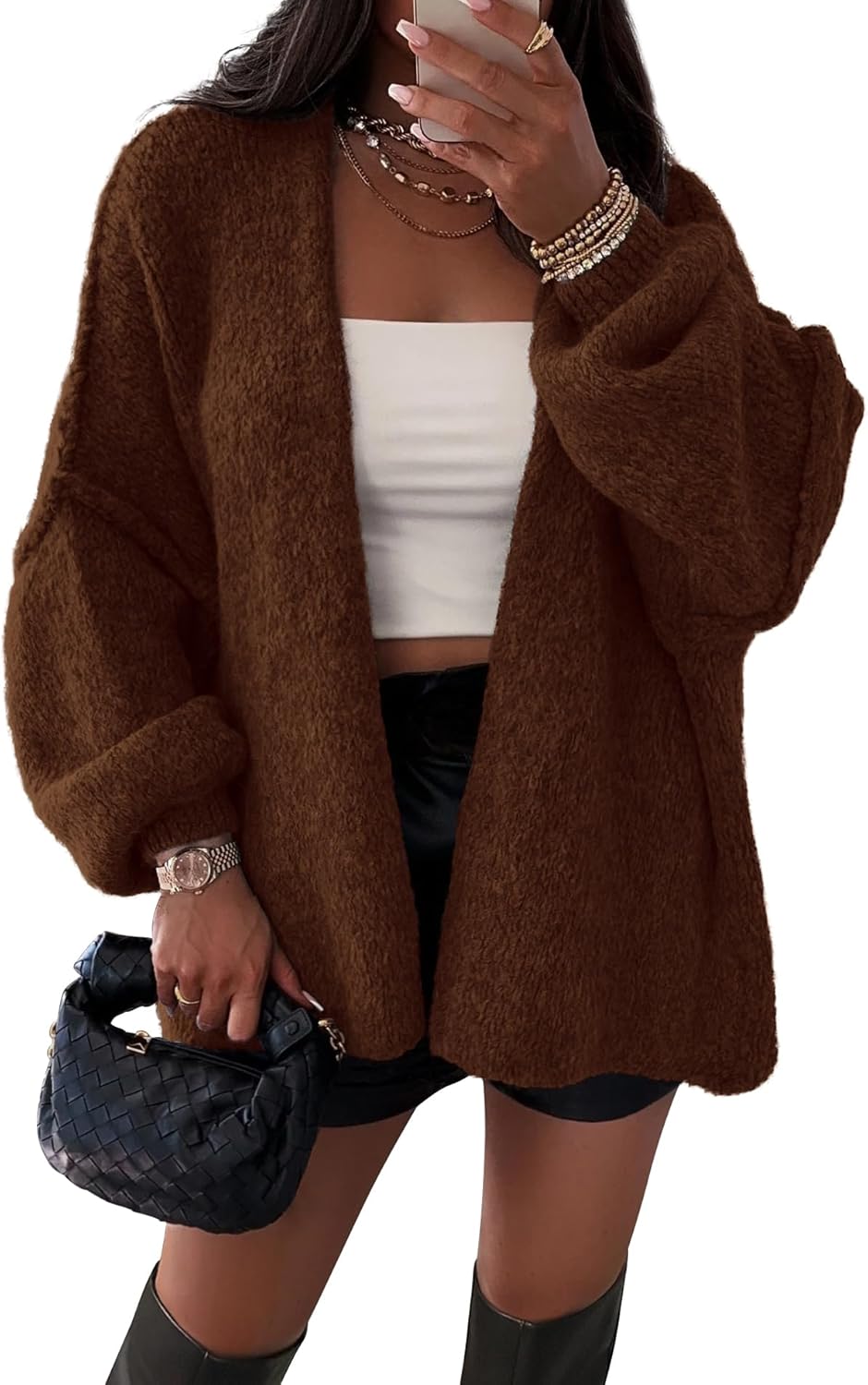 ATHMILE Womens Fall Oversized Cardigan Sweaters Long Lantern Sleeve Knit Open Front Lightweight Winter Fashion Clothes 2025