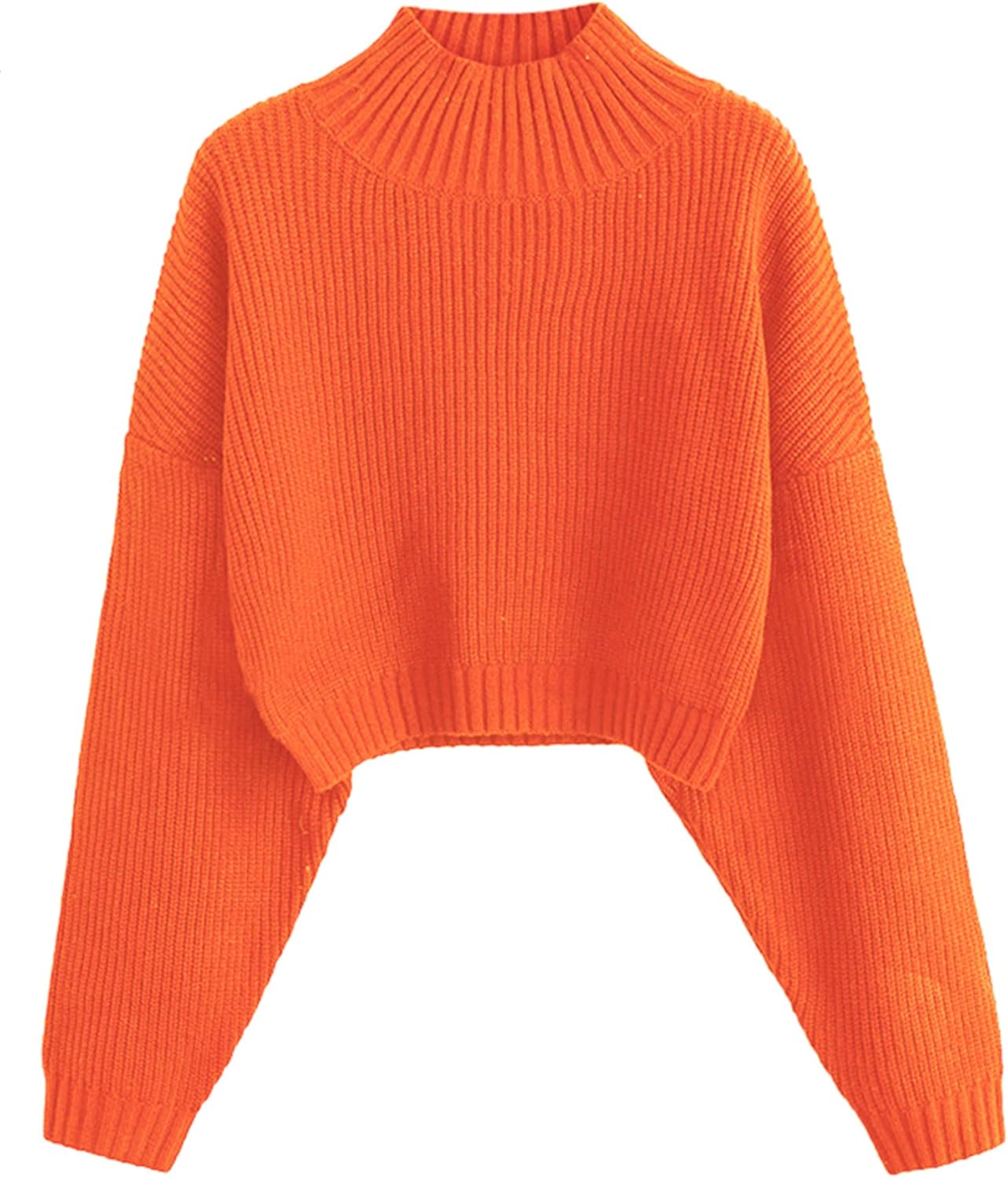 ZAFUL Women's Cropped Turtleneck Sweater Lantern Sleeve Ribbed Knit Pullover Sweater Jumper