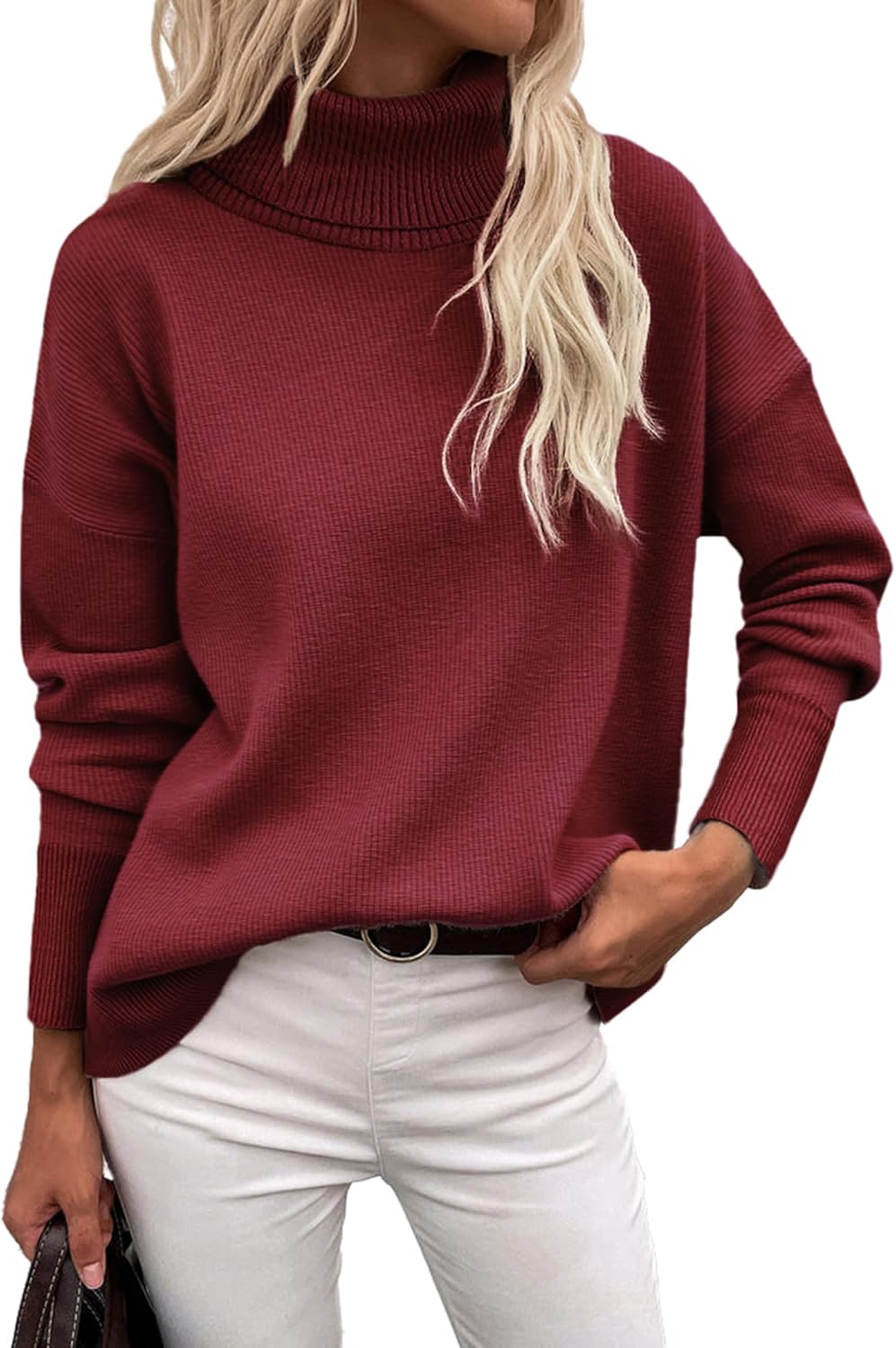 Zeagoo Women's Turtleneck Sweater 2025 Fall Winter Chunky Knitted Pullover High Low Hem Trendy Basic Jumper Top